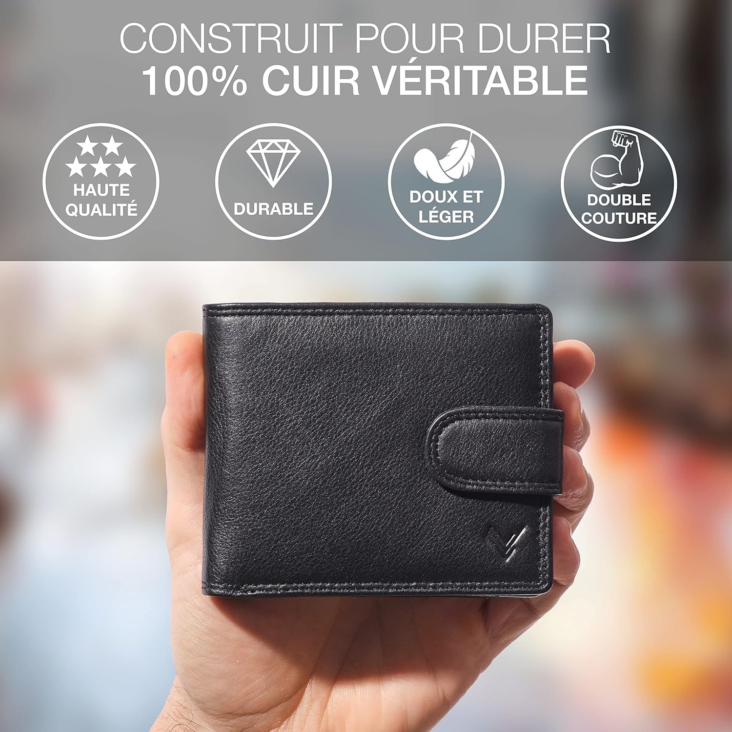 Portefeuille Homme Cuir Veritable - Portefeuilles Et Portecarte Avec Blocage RFID- Porte Monnaie Homme - Grande Capacite Poche À Glissière Pièces De Monnaie – Porte Carte Bancaire.